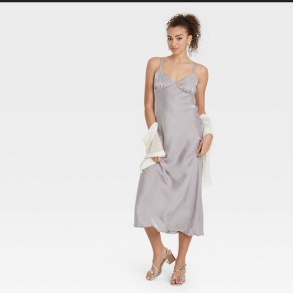 💕Elegant Silver Maxi Slip Dress - Picture 1 of 7